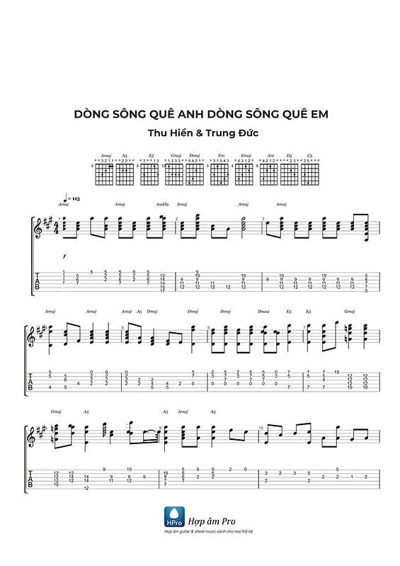 DÒNG SÔNG QUÊ ANH DÒNG SÔNG QUÊ EM - Thu Hiền & Trung Đức - Sheet
