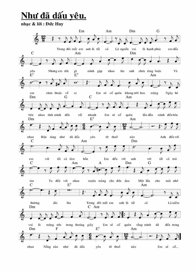 Sheet music Như đã dấu yêu - Đức Huy