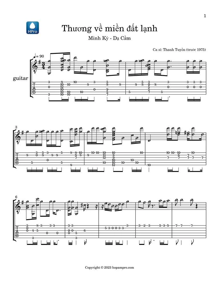 Thương về miền đất lạnh - sheet music