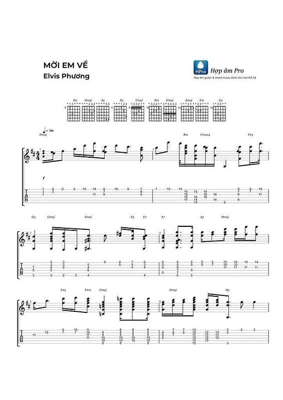 Moi em ve - Elvis Phuong - Sheet