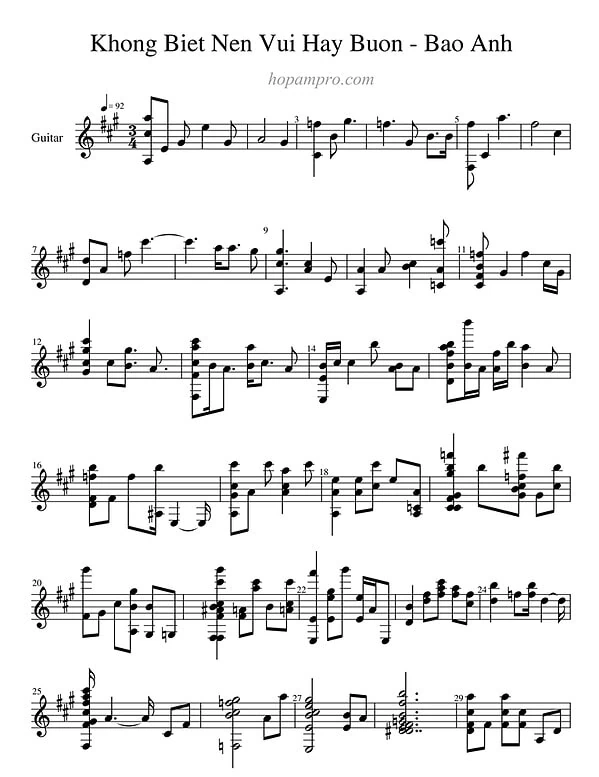 Khong biet nen vui hay buon - Bao Anh - sheet