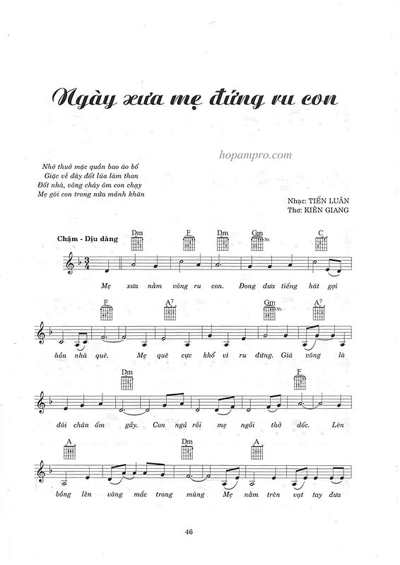 Ngay xua Me dung ru con - sheet