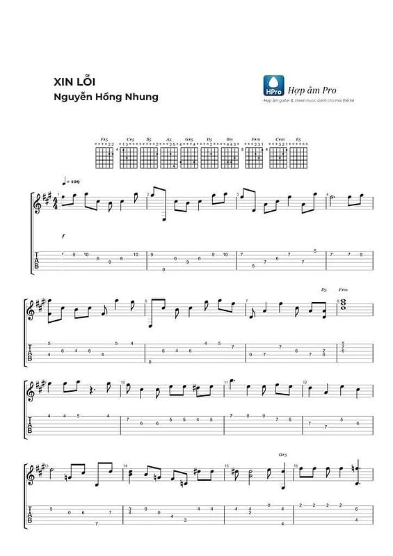Xin loi - Nguyen Hong Nhung - sheet