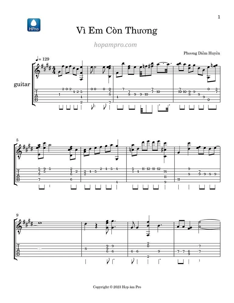 Vì Em Còn Thương - sheet